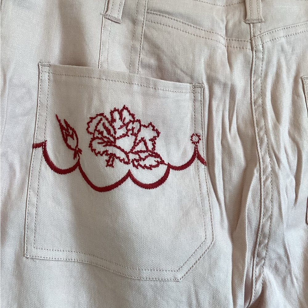 🥬🐇NWOT Anthropologie Maeve Junie Embroidered High-Rise Flare Pants 29 Bunny - Picture 12 of 15